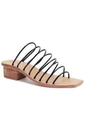 St. Agni Black Multi-Strap Leather Mule with Low Block Heel